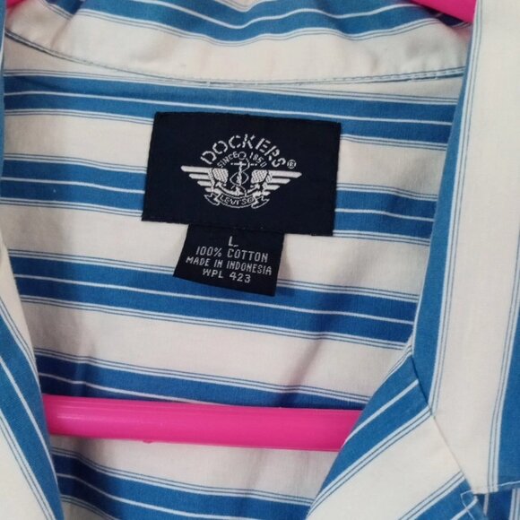Dockers Women's Short Sleeve White With Blue Stripes Button Up Shirt Size Large - Picture 3 of 6